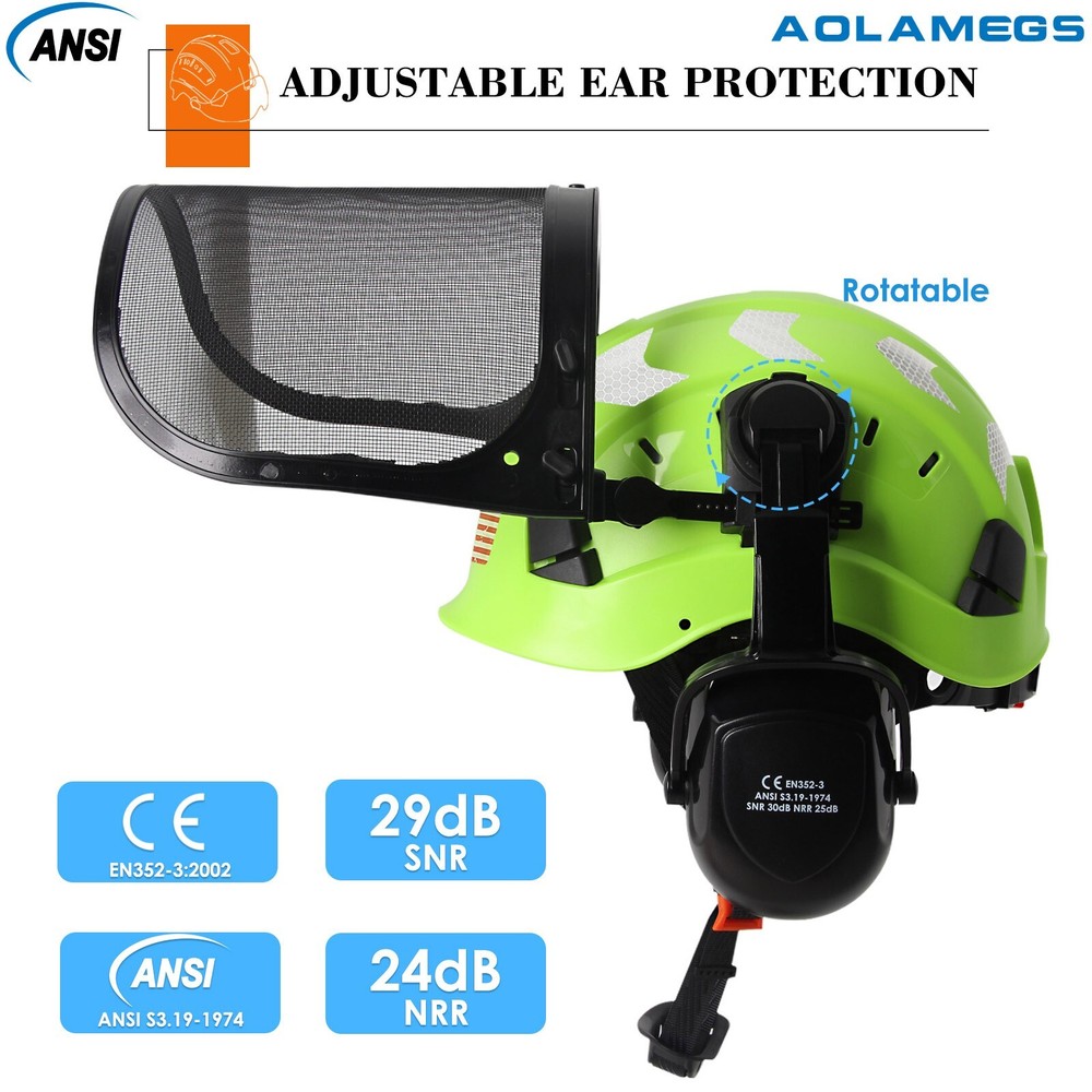 ANSI Forestry Safety Helmets with Earmuffs Face Shield Reflective Stickers ABS