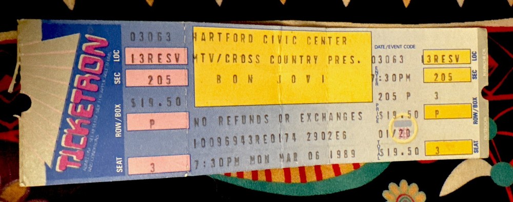 BON JOVI - MARCH 6, 1989 - HARTFORD CIVIC CENTER - TICKET - MTV PRESENTS
