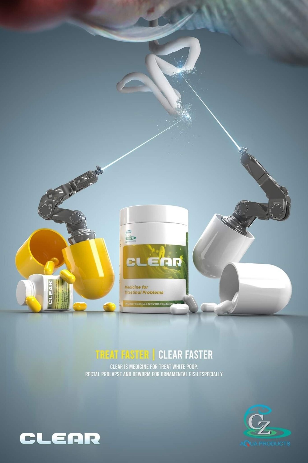 FLOWERHORN FISH MEDICINE CLEAR-HELP WHITE POOP -INTERNAL PARASITES-FREE SHIPPING