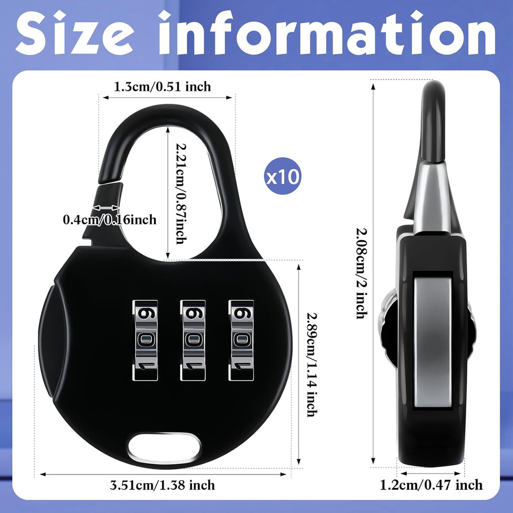 10 Pcs 3 Digit Combinations Padlock Safe Cipher Lock Mini Combination Resettable
