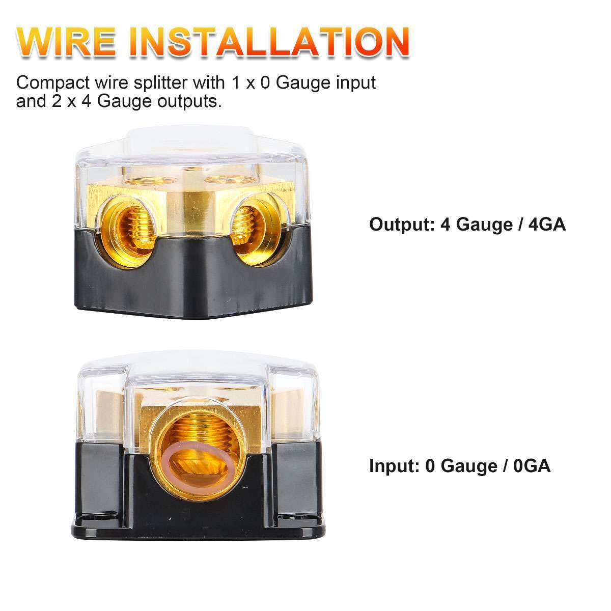 Car Audio Splitter Amp Power 0/2/4 Gauge In 4/6/8 Gauge Out Distribution Block