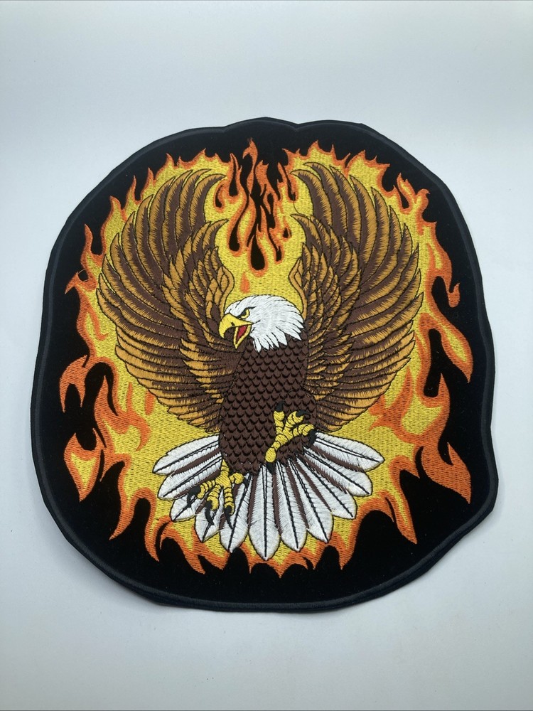 Large Eagle Flames Biker Embroidered Patch Harley rider motorcycle -