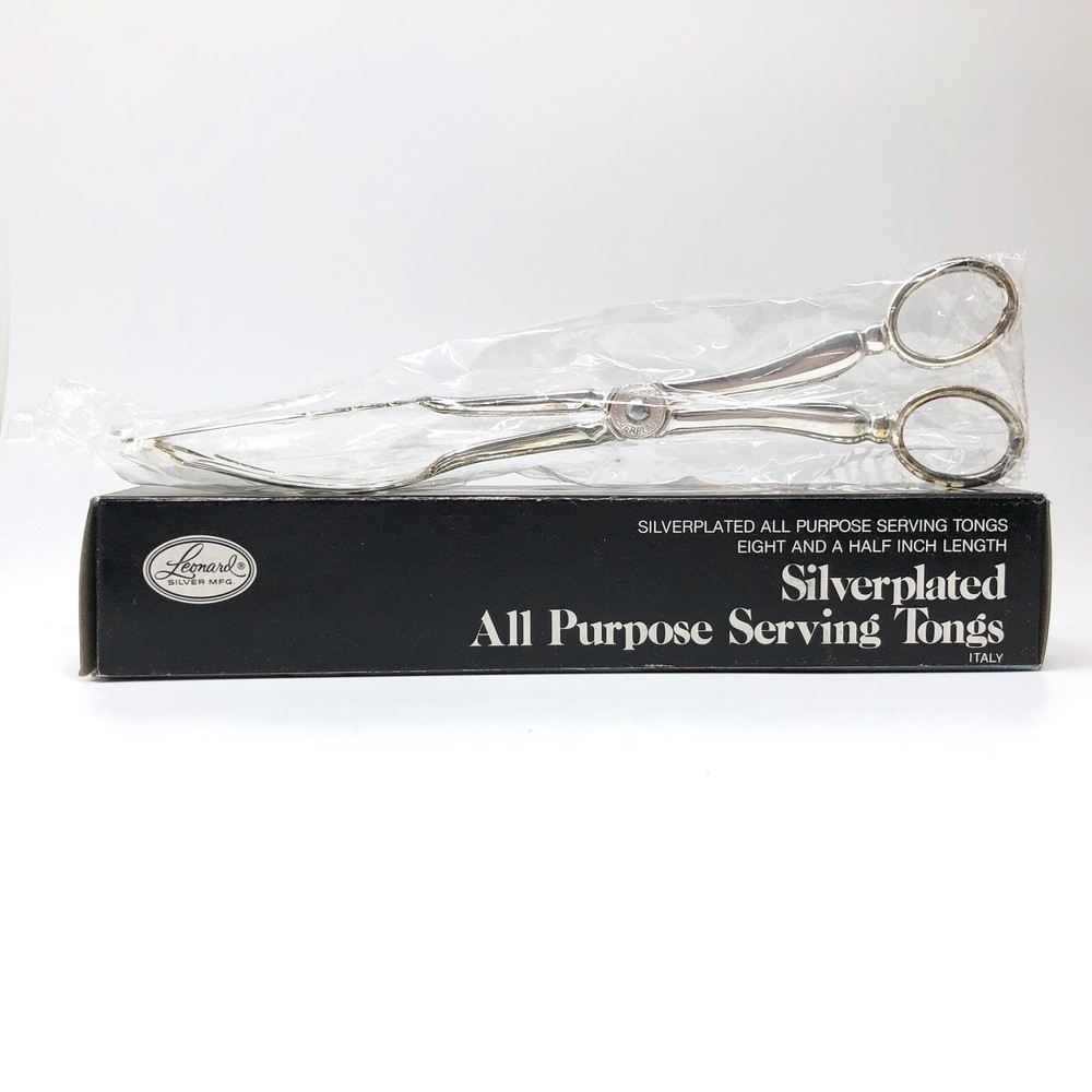 Vtg 1981 Leonard Silver Silverplate Tongs All Purpose #303 NIB NIP NOS Italy