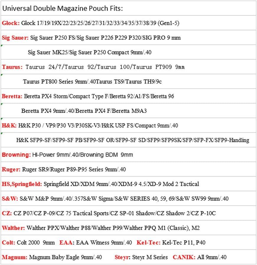 Universal Double Stack Magazine Belt Holster for 9mm 40 Cal Pistol Mag Holder