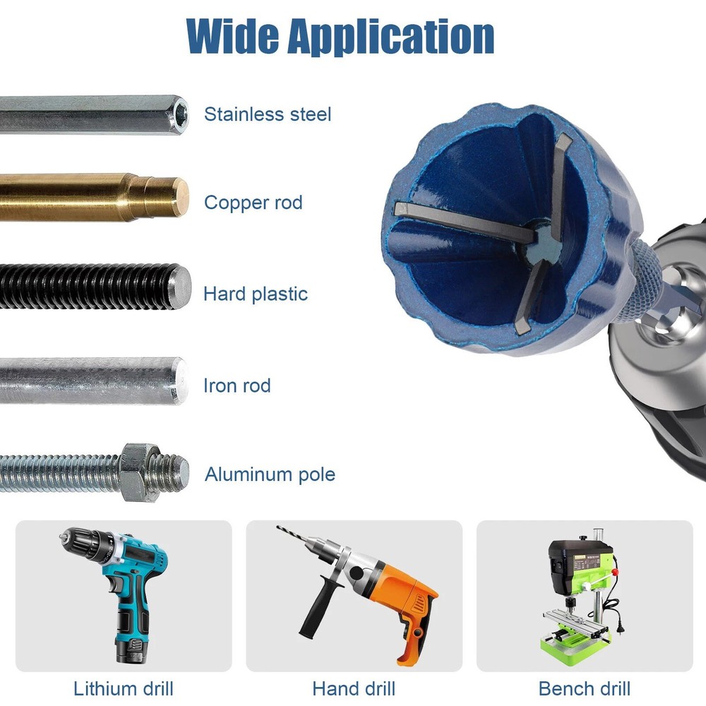 Drill Bit Deburring Chamfer Tool 1/4'' Hex Shank For Thread Repair Remove Burr