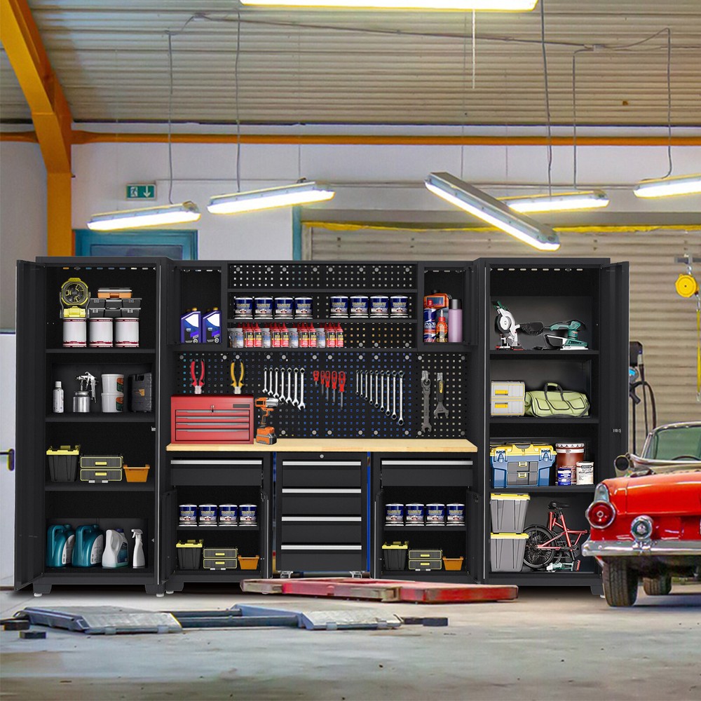 Garage Storage Cabinet System 9-Pcs Workshop Set for Garage Tool Organization