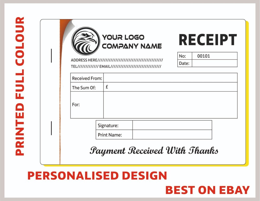 PERSONALISED DUPLICATE A6 RECEIPT BOOK / PAD PRINT / NCR / INVOICE / ORDER