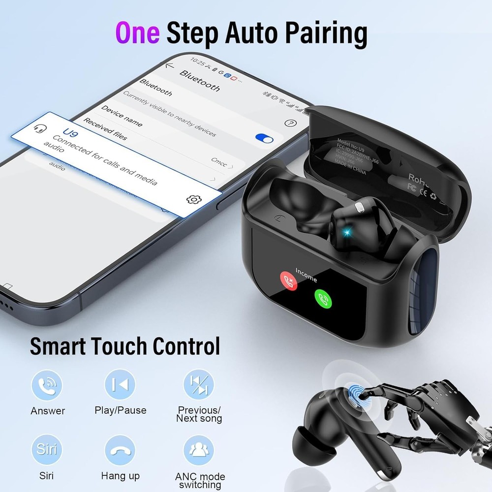 Wireless Earbuds, Bluetooth 5.4 Headphones with Multifunctional Touch Screen,...