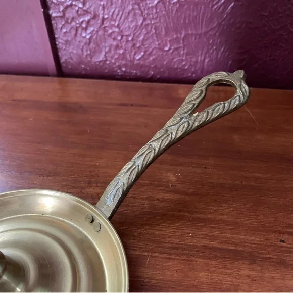 Vintage Brass Candle Holder with Loop Handle and Drip Plate