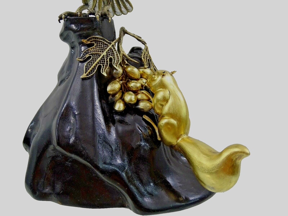 MAGNIFICENT LARGE CHINESE EXPORT SILVER GILT ENAMEL STATUE EAGLE SQUIRREL China