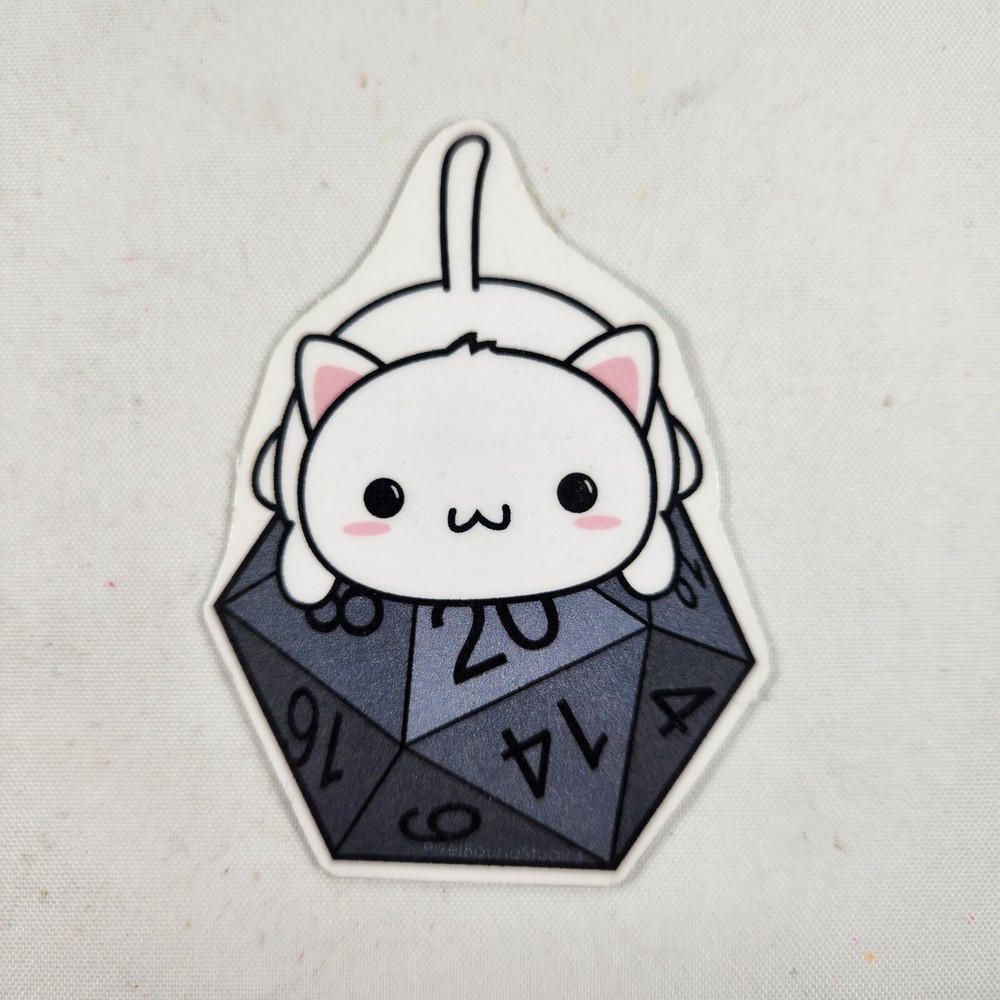 White Cat on D20 Magnet DnD Dungeons & Dragons