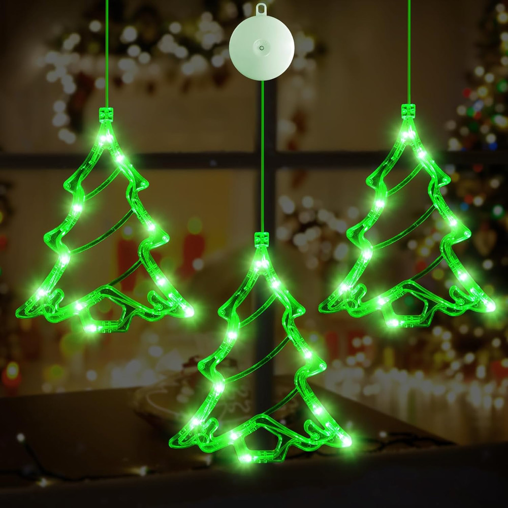 Christmas Decorations Tree Shaped Window LED Lights Battery Powered Gift 3Pcs