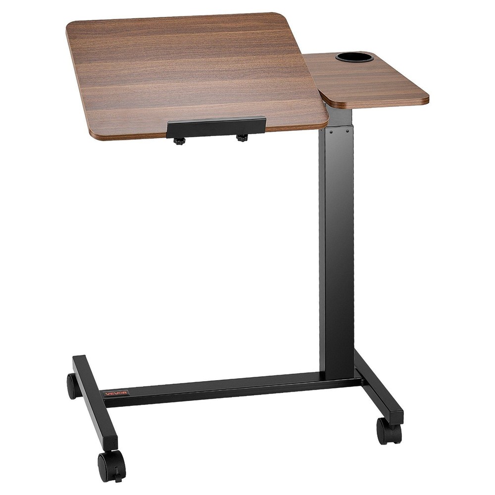 Overbed Table with Flip Top - Adjustable Height & Angle, 4 Wheels, Cup Holder