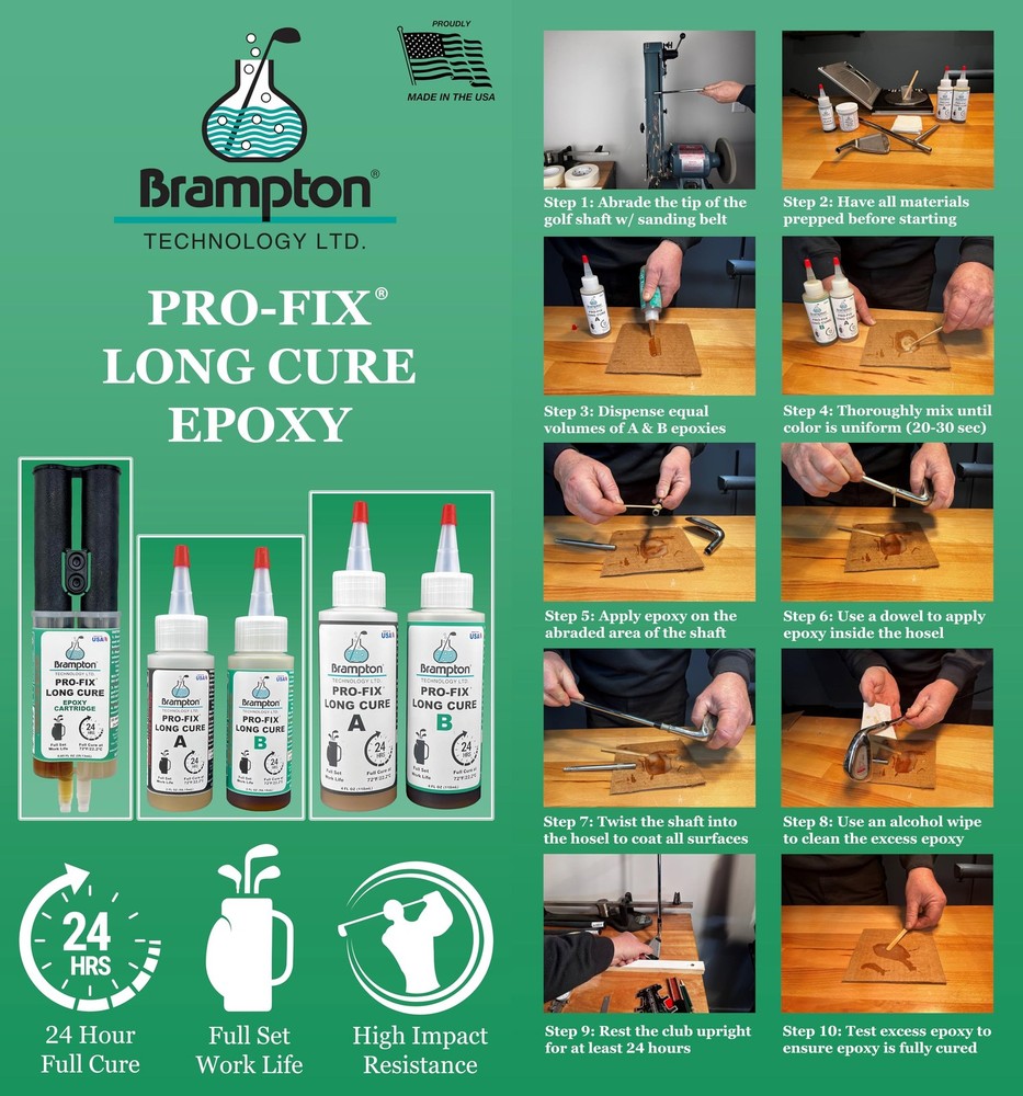 Brampton PRO-FIX Long Cure Golf Epoxy - Full Set Work Life - Extra Strength -...