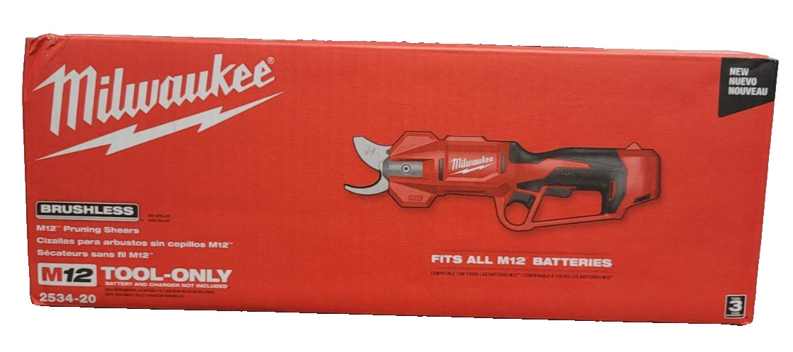 Milwaukee M12 12V Cordless Brushless Pruner Shears - Red (2534-20) NEW FREE SHIP