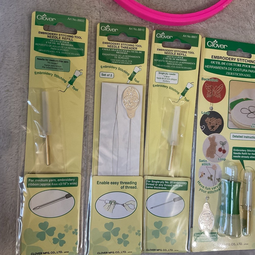 Clover Punchneedle Stitching Tool Kit Set Refill Threader Plus Hoop 8723 Japan