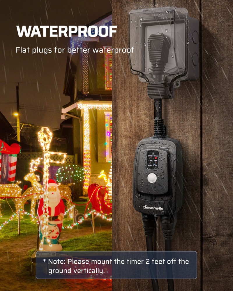 DEWENWILS Christmas Light Timer Outdoor, Dusk to Dawn Sensor & Remote Control