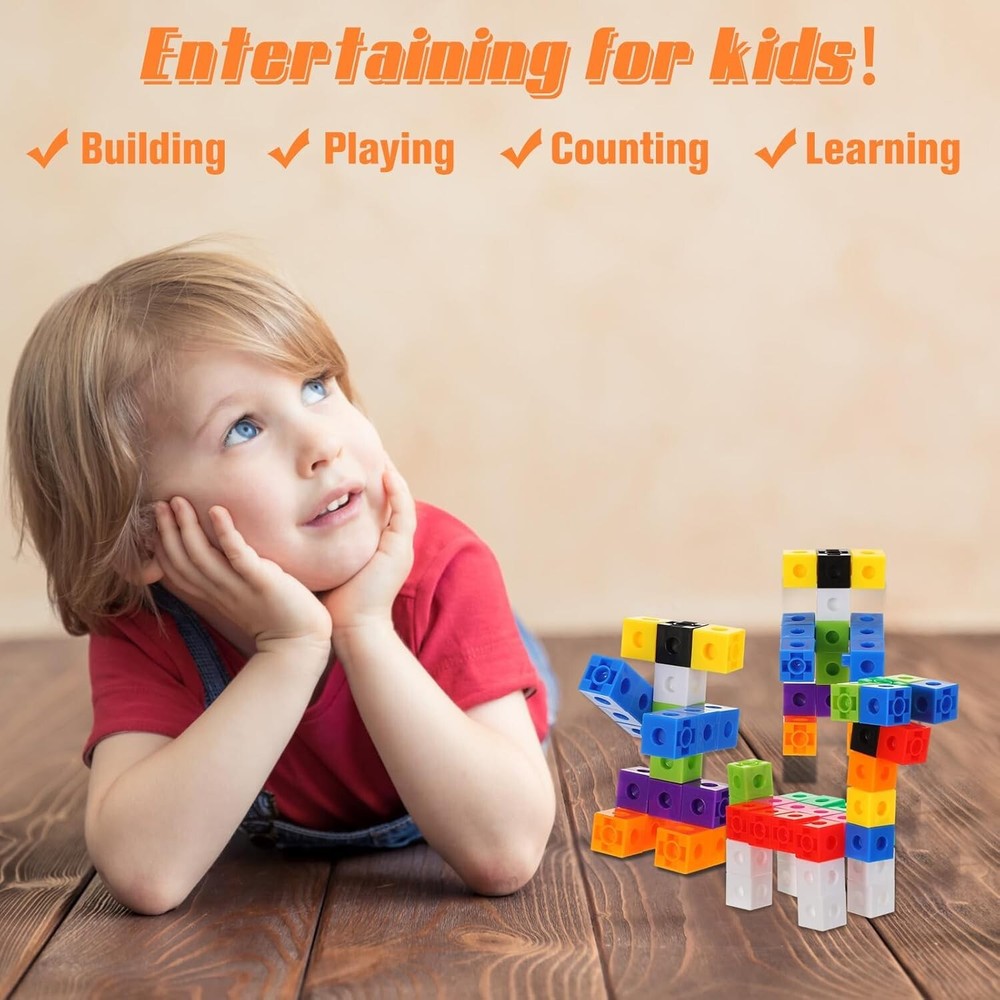200PCS Math Linking Cubes, Connecting and Counting Snap Blocks for Early Lear...