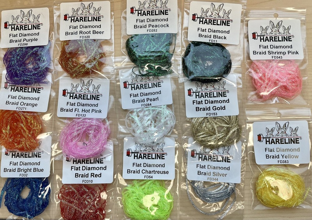 HARELINE FLAT DIAMOND BRAID. YOU PICK COLOR. FLY TYING, CRAFTS.