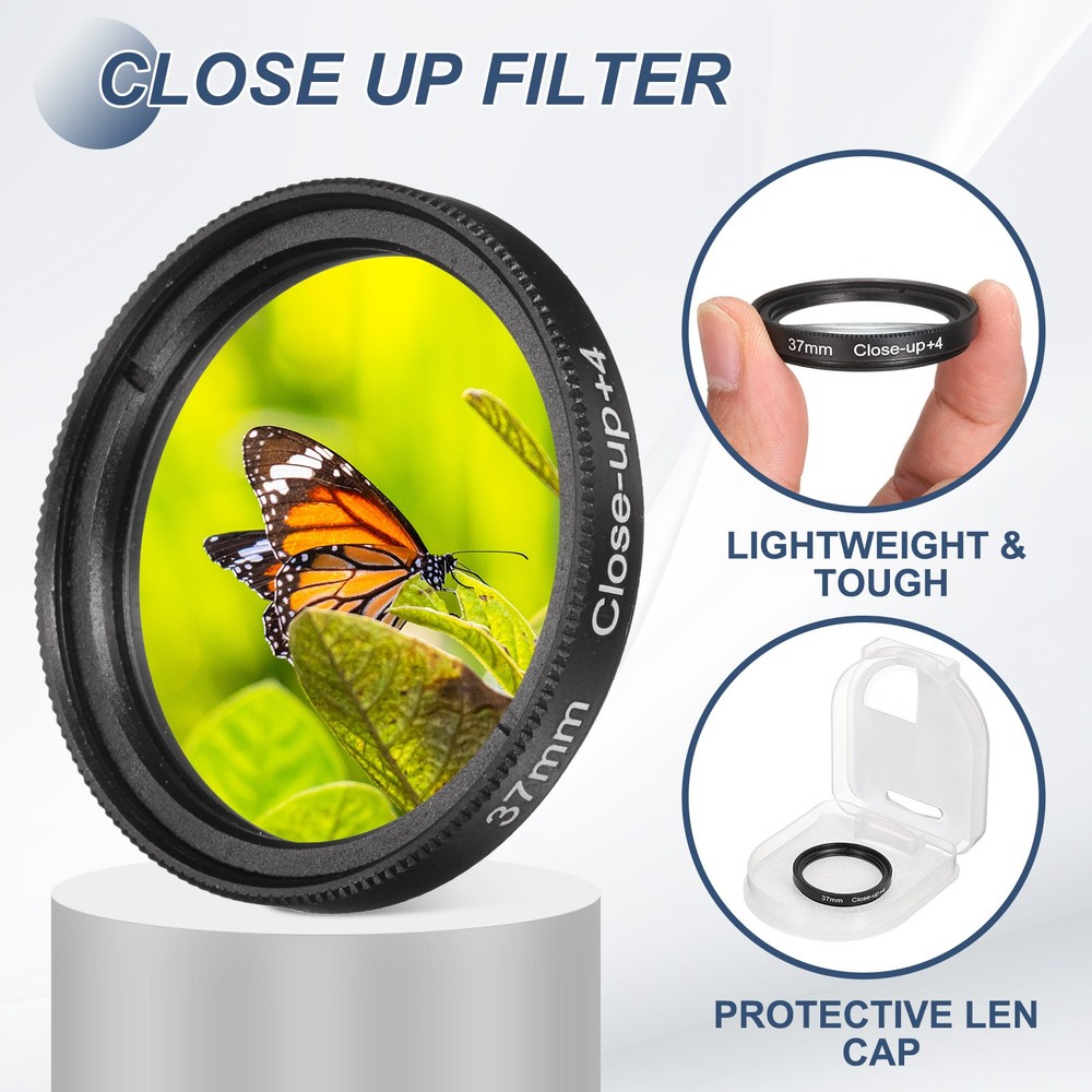 49mm Close-up Filter Macro Lens Filter +4 Diopter Magnification with Cap, Black