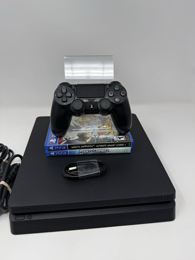 Sony PS4 Slim 1TB Console Bundle w/ Controller, HDMI, Cables + 2 Games Tested