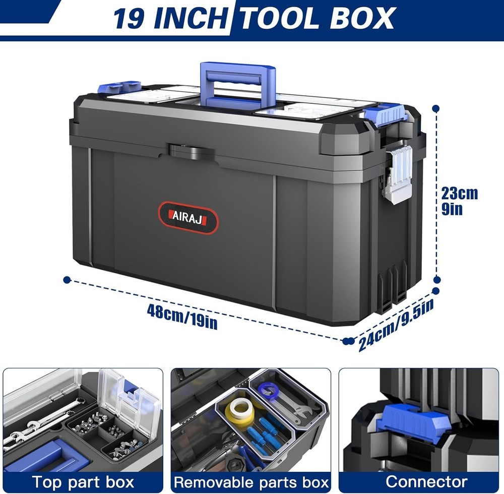 Stackable Toolbox with Detachable Parts Box Organizer 3-In-1 Rolling Tool Box