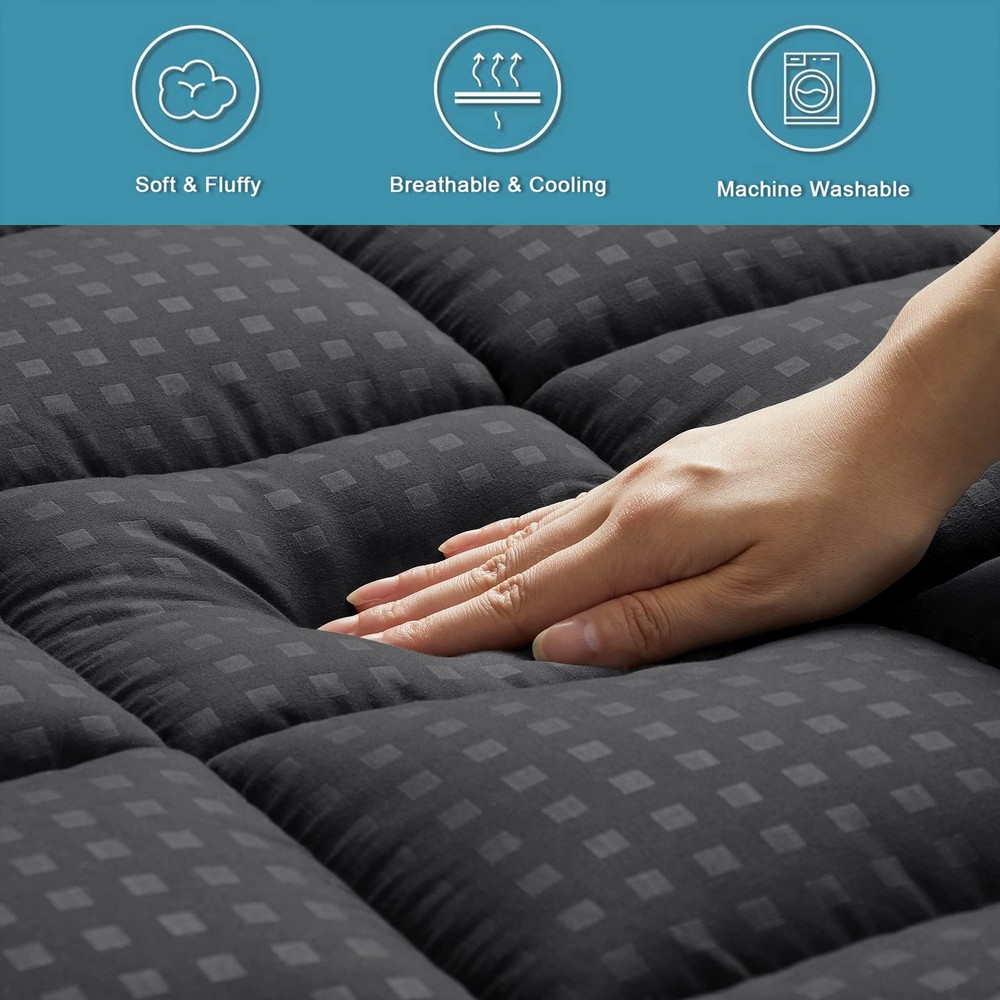 HYLEORY King Mattress Pad Quilted Fitted Protector King, Black