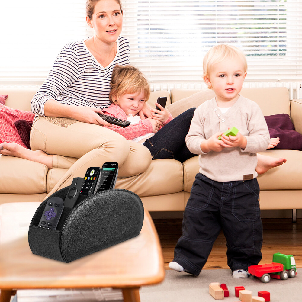 [5 Compartments] Black Remote Control Holder TV Remote Caddy Desktop Organizer