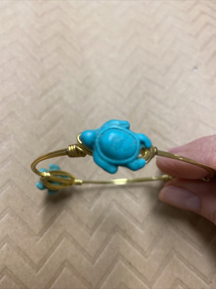 Gold Wire Wrapped Turquoise Turtles Bracelet