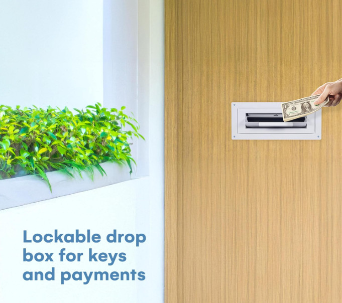 flybold Through-the-Door Locking Key Drop Box Gray Heavy Duty Baffle Mailbox