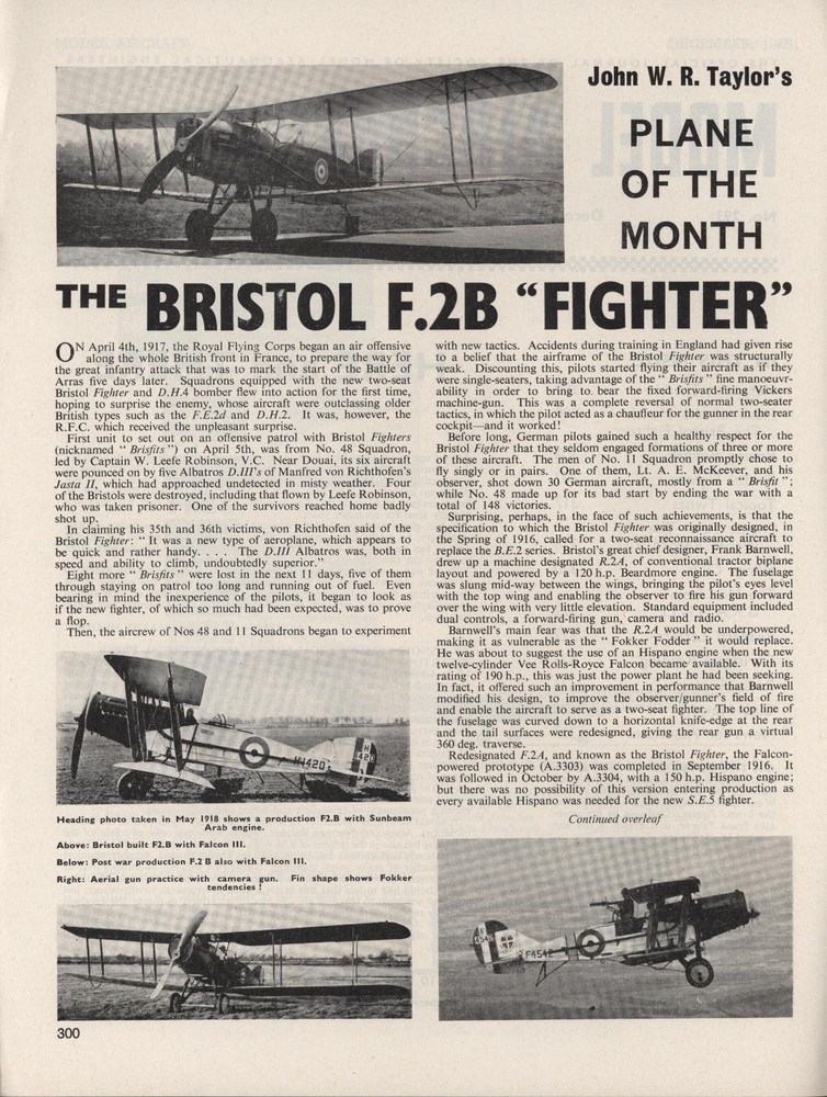 Model Airplane Plans (FF): Bristol F2B Fiighter 39½" Scale for .10 Engine