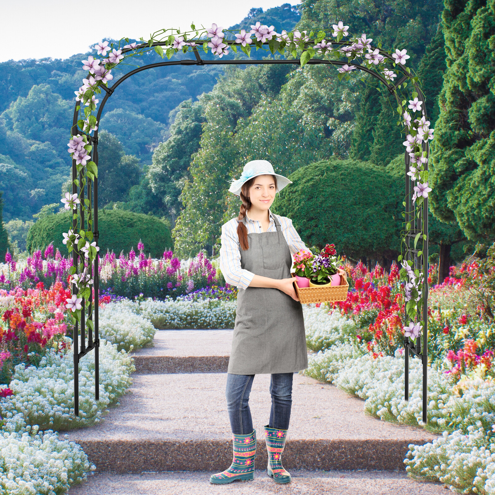 NAIZEA Garden Arch Trellis 87"H x 79" L Garden Arch Arbor Trellis Plant Climbing