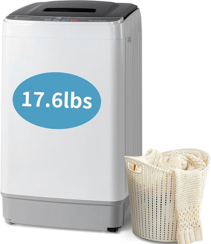 Full Automatic Washing Machine, 17.6Lbs Top Load Portable Washer with Drain Pump