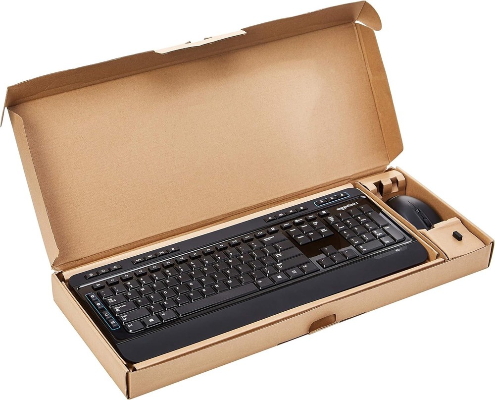 Amazon Basics Wireless Full Size Computer Keyboard and Mouse Combo US Layout New