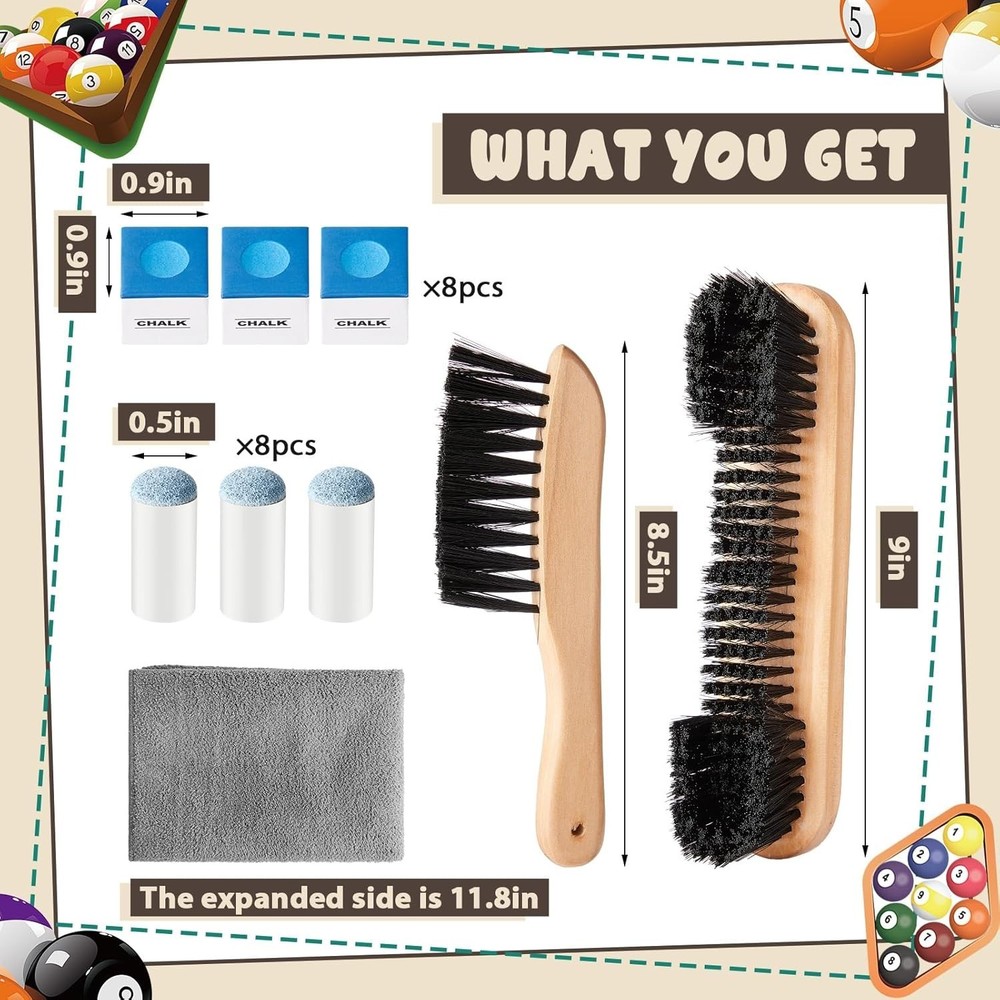 Durable 22-Pc Billiard Racks, Brushes, and Cleaning Essential Accessories