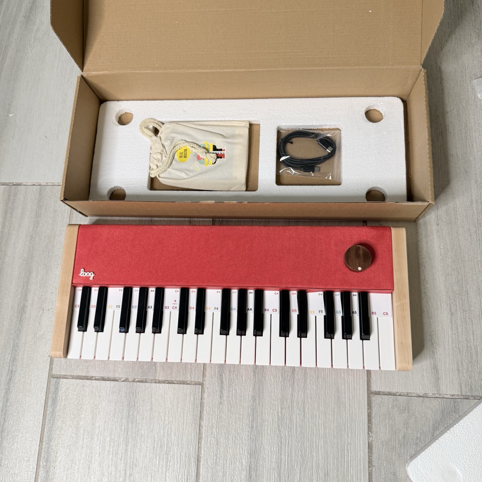 Loog Digital Piano - Portable Keyboard Musician Grade Sound MIDI USB-C ; RED