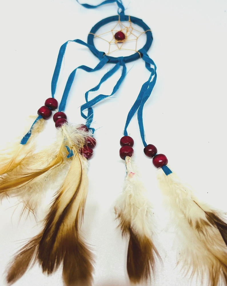 DREAM CATCHER FEATHERS 2" ROUND x 7" LONG BLUE-ATRAPA SUENOS MORADO