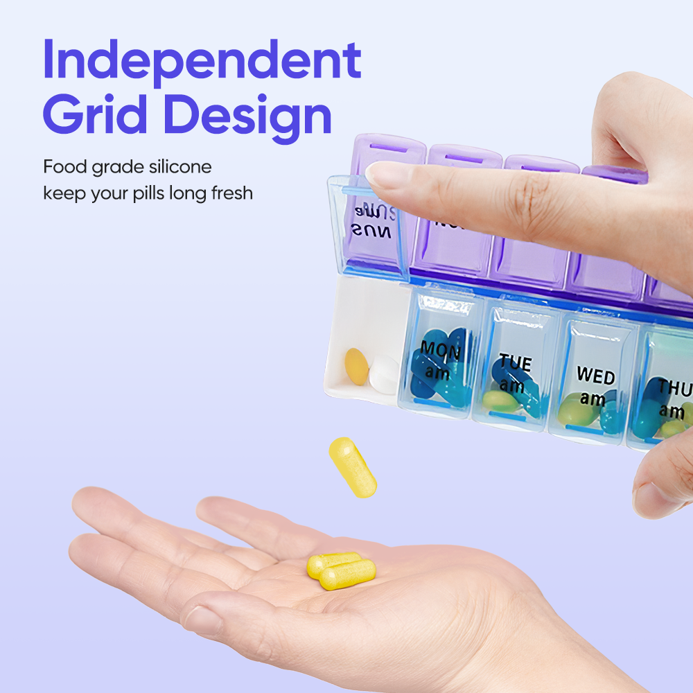 2x FDA Weekly Pill Box Organizer Grid 7 Day AM PM Medicine Case Braille Design