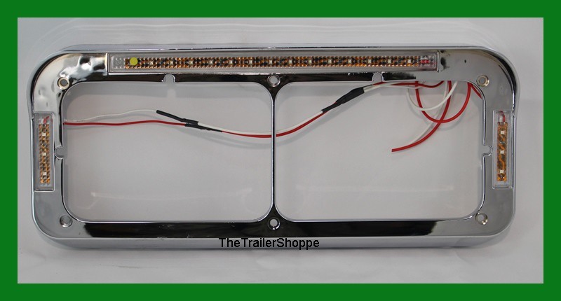 Headlight Bezel With Visor Rectangular Dual Lights 21 Amber LED Clear Lens 1 Set