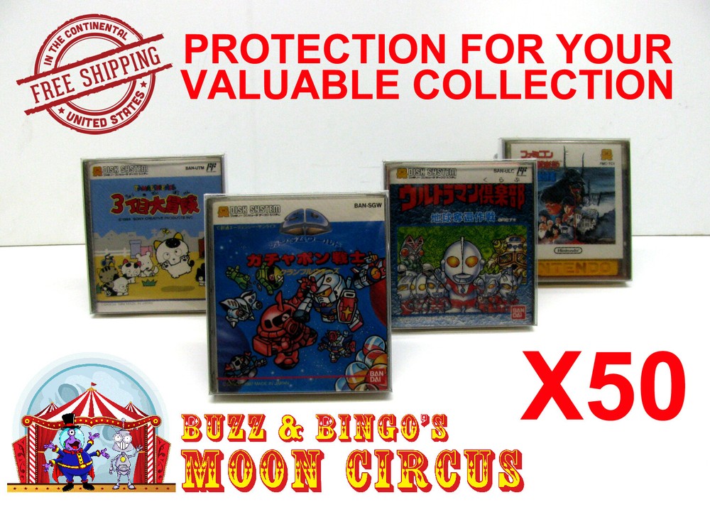 50x NINTENDO DISK SYSTEM CIB GAME - CLEAR PROTECTIVE BOX PROTECTOR SLEEVE CASE