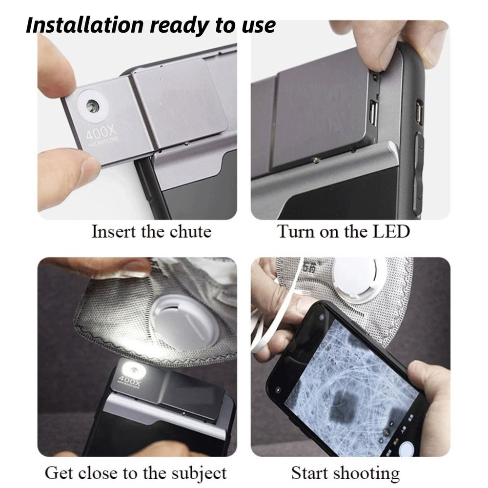 DAUERHAFT 400x Microscope Lens, Quick Focus Simple Phone Microscope Lens Chut...