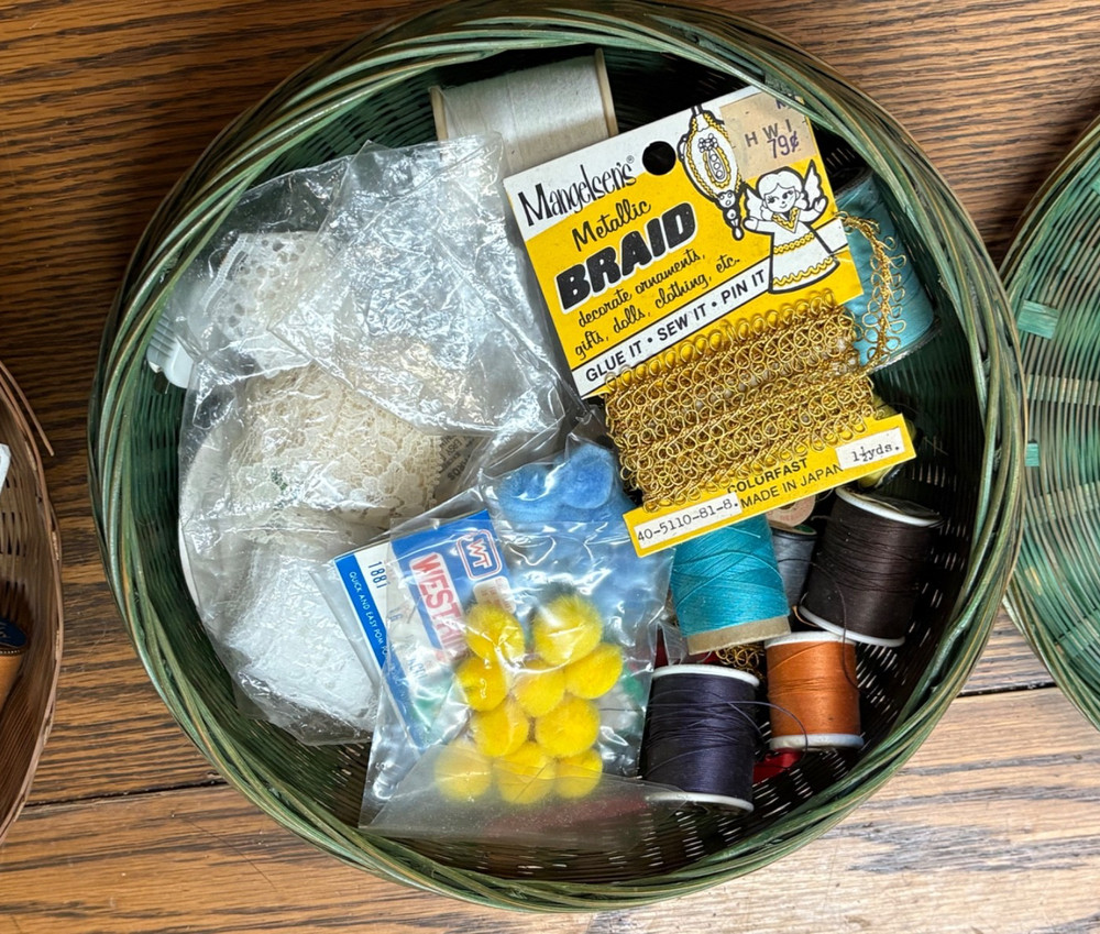 Two Woolen Sewing Basket with Sewing Notions