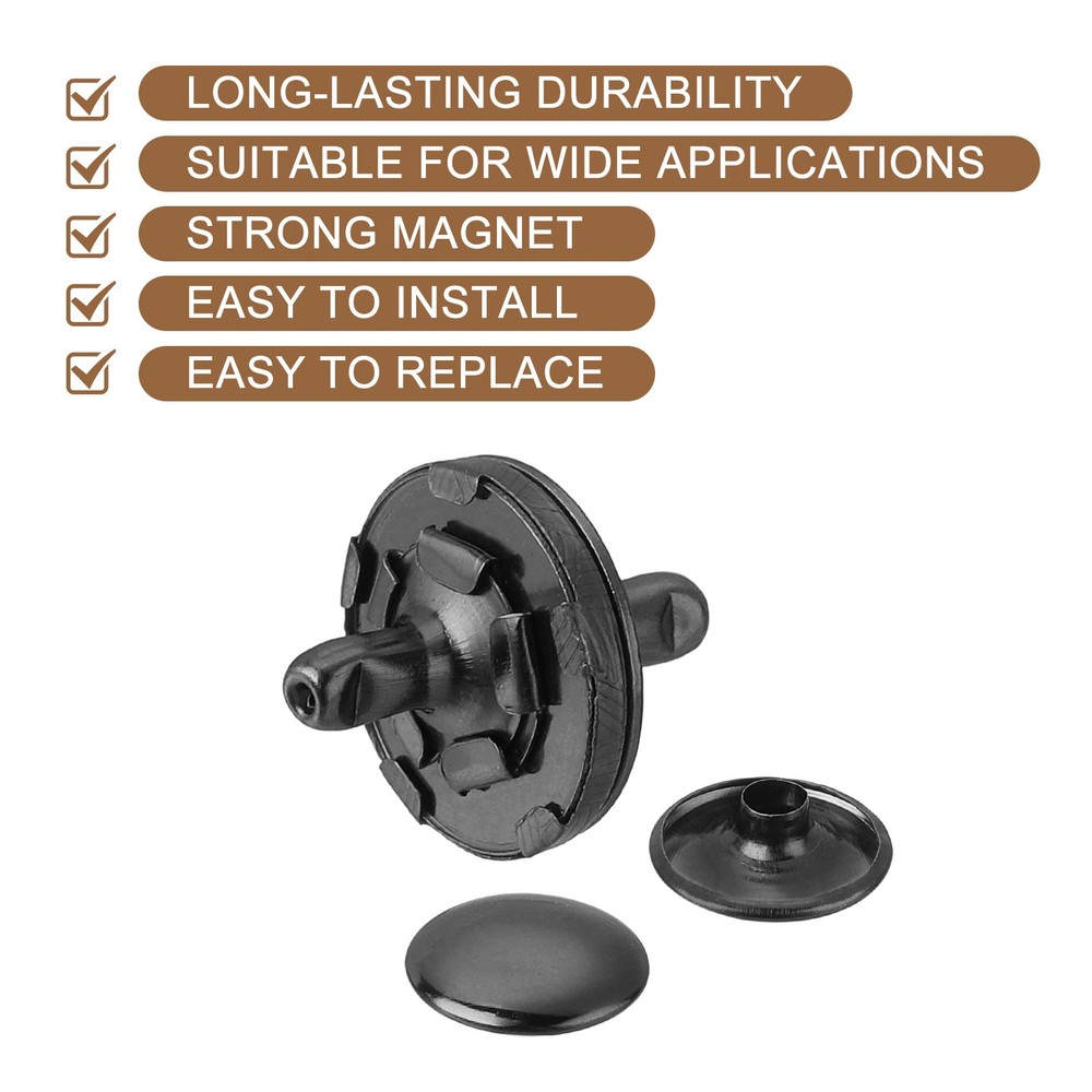 20 Sets 14x2mm Magnetic Round Snaps Button Base Components and Cap Kit, Black