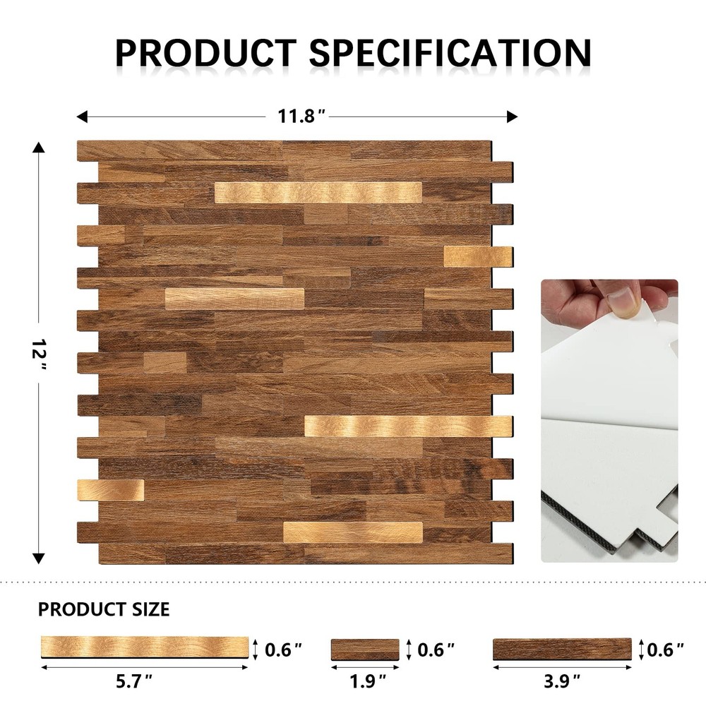 Midcard 10 Sheets Peel and Stick Backsplash PVC 10, Rectangular Dark Brown