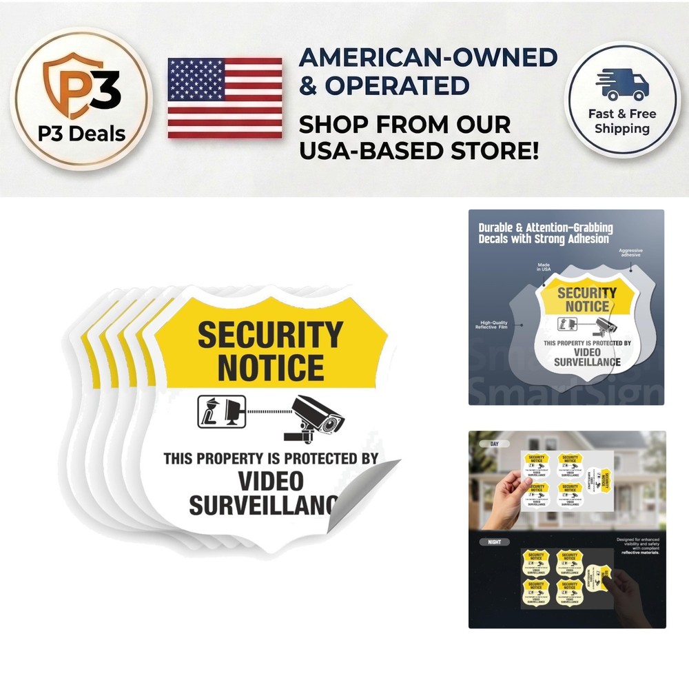 High-Visibility Reflective Labels - Video Surveillance Security Notice Decal Set