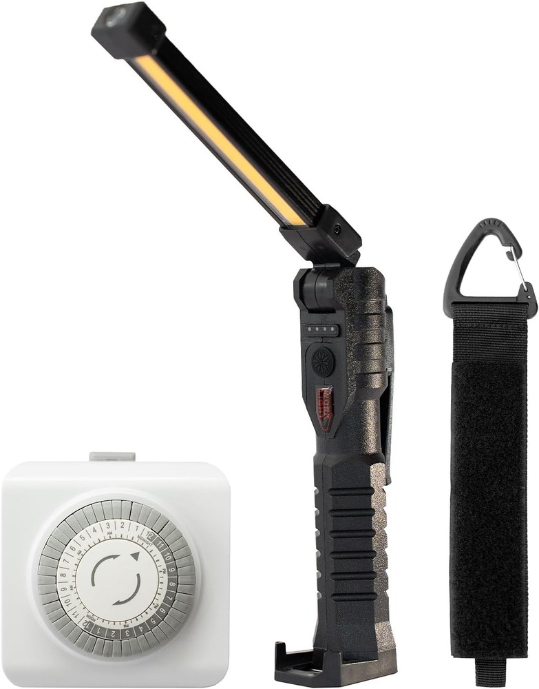 BaseAire Mechanical Light Timer + Portable LED Light + Extension Cord Organizer