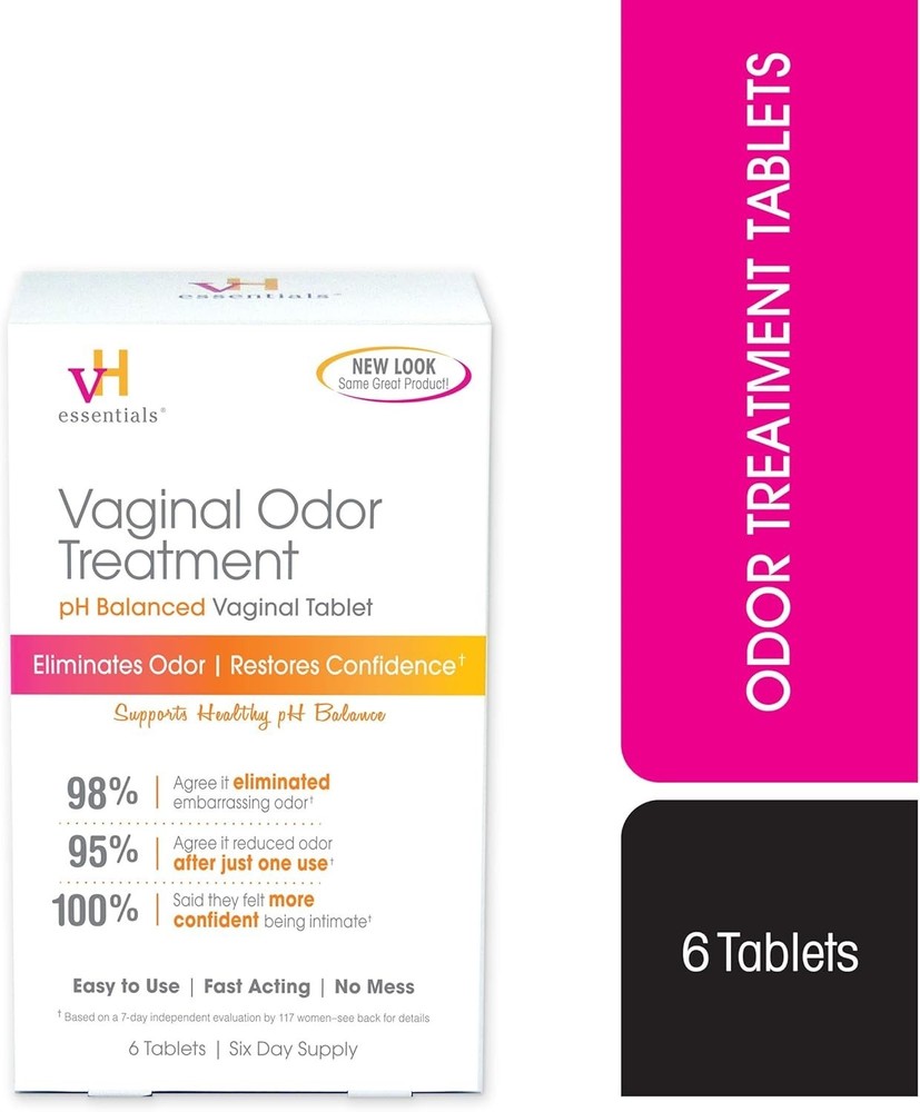 vH essentials Vaginal Odor Treatment, pH Balanced Suppositories, 6 Tablets