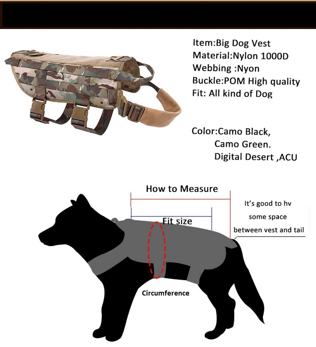 Tactical Scorpion Dog Vest Harness K9 Camo MOLLE Military Training D1