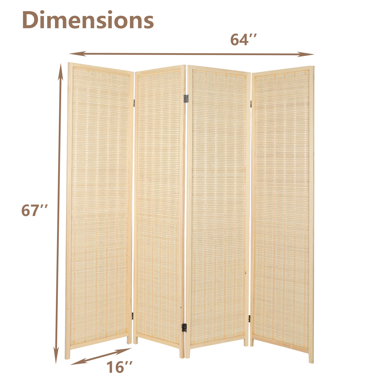 Room Divider Folding Privacy Screen 4 Panel Bamboo Partition Wall Separation