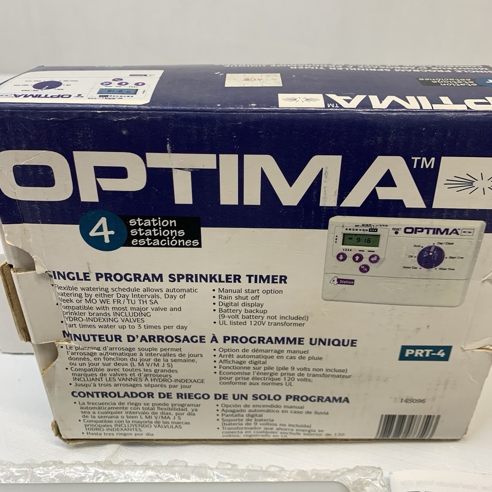 Optima 4 Station Single Program Sprinkler Timer Garden Watering Controller PRT-4